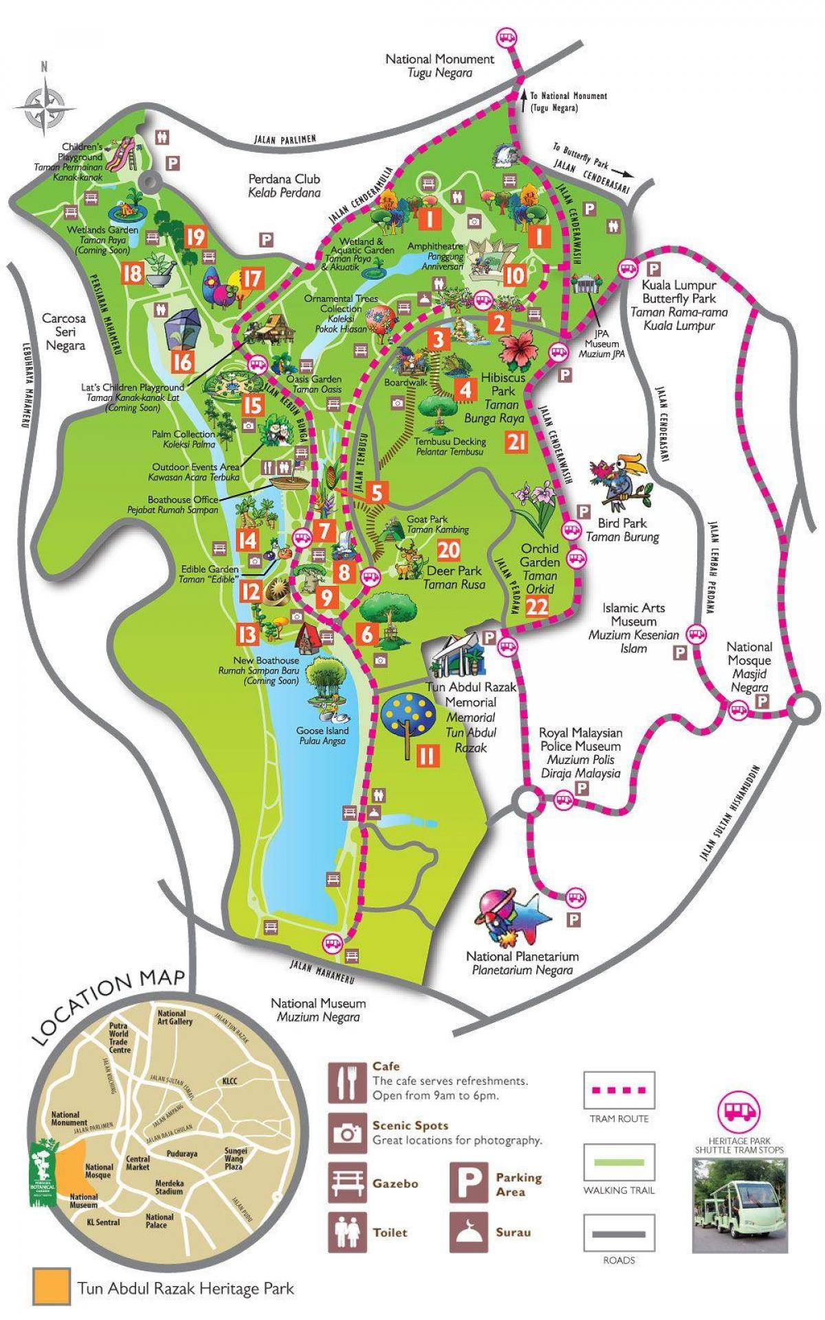 מפה של perdana הגן הבוטני